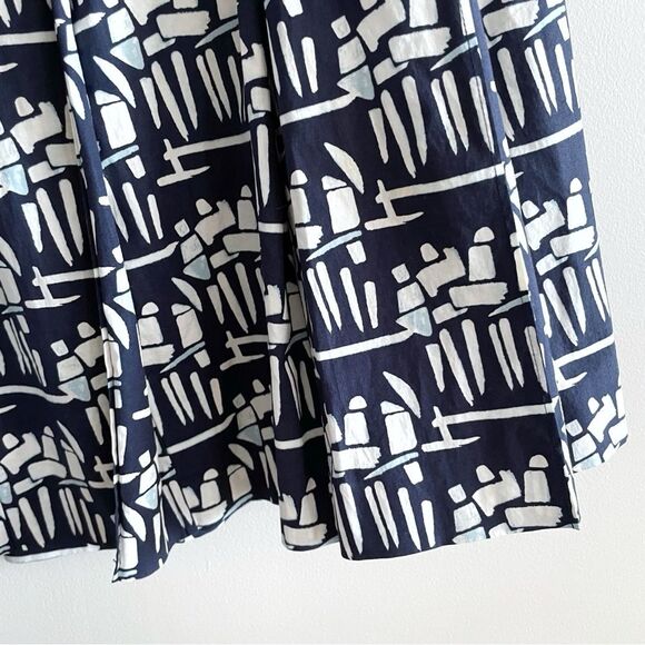 Tory Burch Navy A-Line Pleated Skirt Blue Off-White Abstract Boho, Women Size 8 - Picture 4 of 9